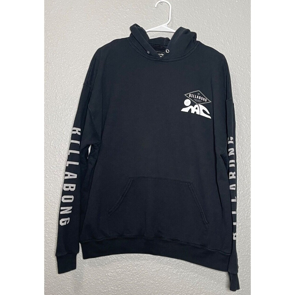 VTG Billabong Hoodie Men's XL Black Logo Sleeve Spell Out Surf Supply Skater Y2K